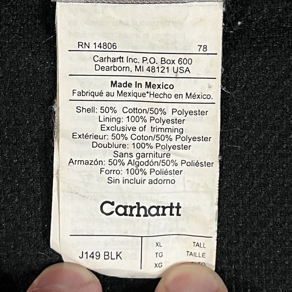 Carhartt Hoodie J149 BLK Men XLT Thermal Lined Full Zip Sweatshirt Jacket Faded - Picture 3 of 14